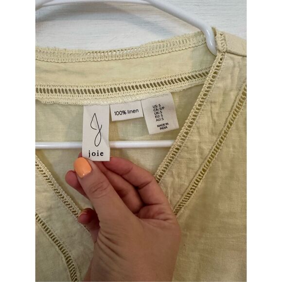 Joie Embroidered V-Neck 3/4 Sleeve 100% Linen Top Yellow Size Small - Picture 3 of 7